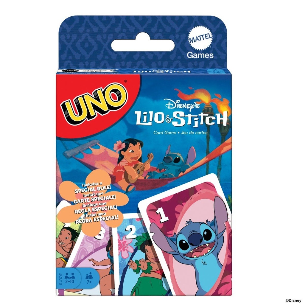 Mattel Game UNO Lilo & Stitch Game Party Supplies 112 Card Game for 2-10 Players Ages 7 and Up, Blue JCC10