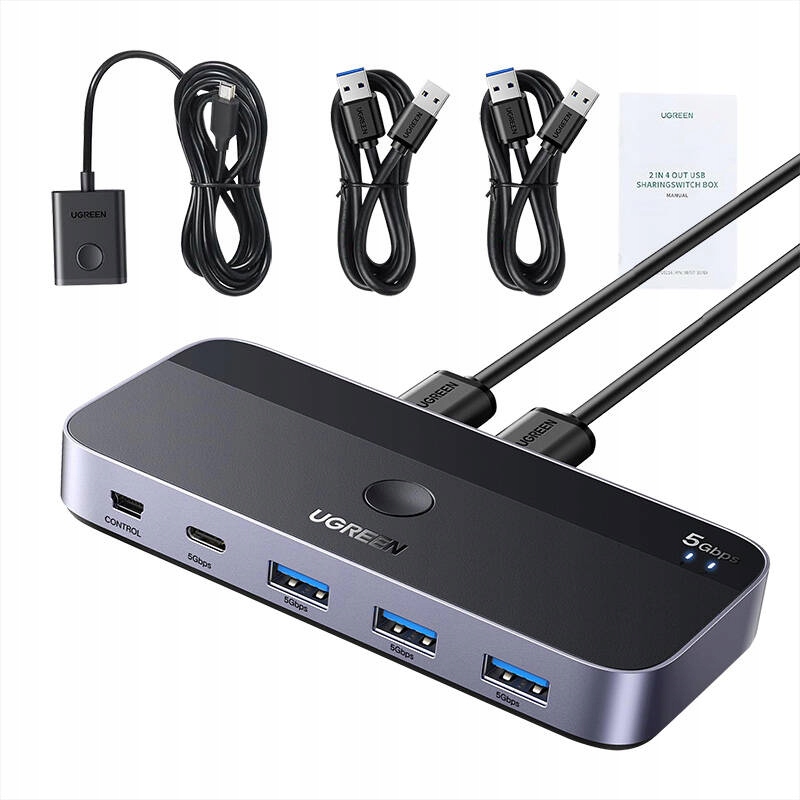 UGREEN USB 3.0 Switcher, 2 PC Sharing USB-C & A Devices, 5 Gbps High Speed Transfer, 