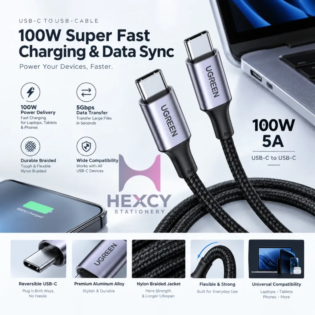 UGREEN USB C to USB C Cable, 100W/5A