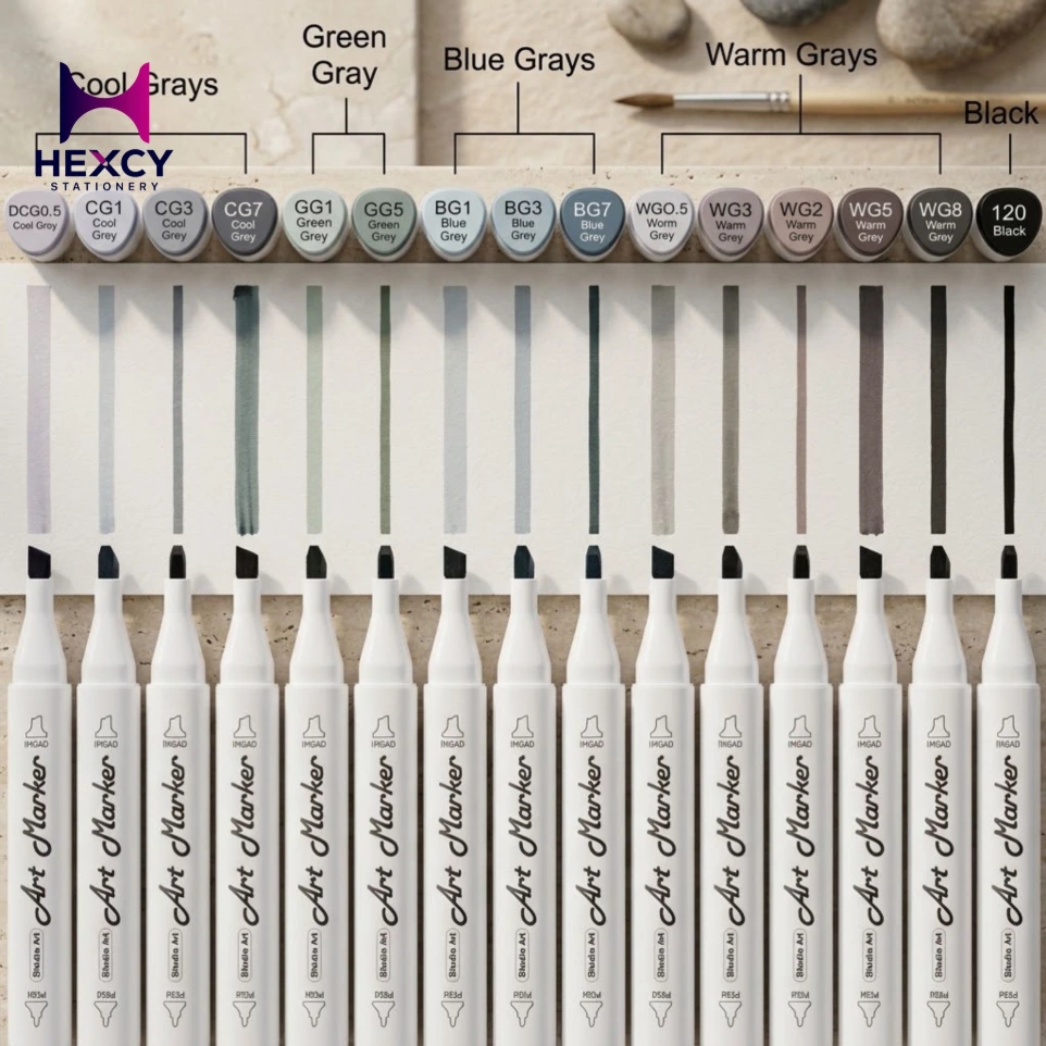 Shuttle Art 15Pcs Art Marker Gray Tones