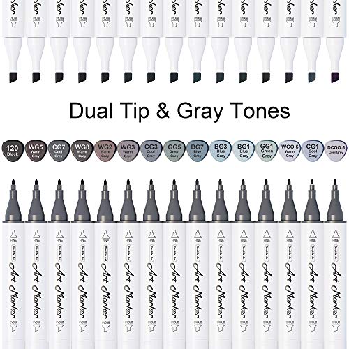 Shuttle Art 15Pcs Art Marker Gray Tones
