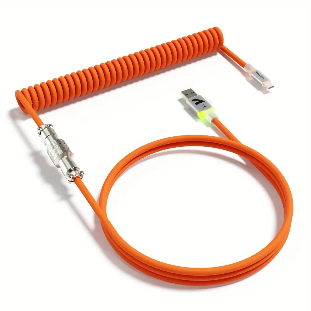 ATTACK SHARK C01ULTRA Keyboard Coil Cable Detachable with Aviation Connector with RGB Light Type-C USB-A Double Sleeve Heavy Duty Helical Mechanical Keyboard 