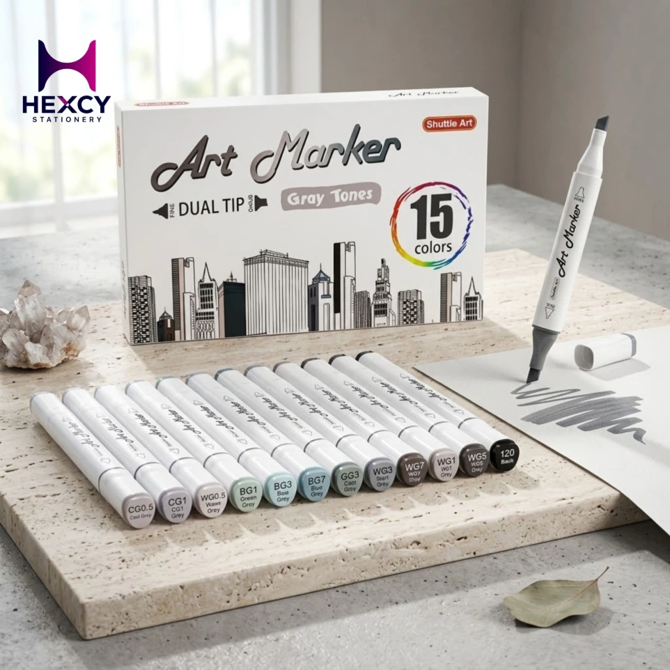 Shuttle Art 15Pcs Art Marker Gray Tones