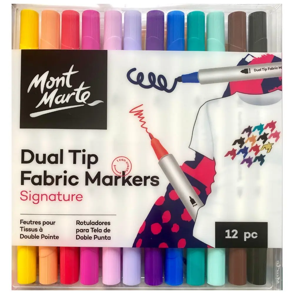 Mont Marte Dual Tip Fabric Marker 12 Colors Set