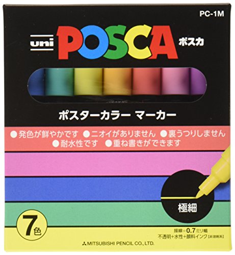 [PC-1M 7C] Uni POSCA Water-based Marker Sign Pen Extra Fine 7 Colors, 1M
