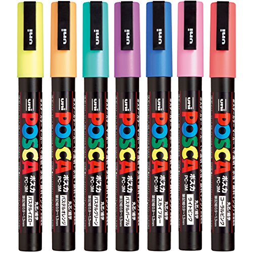 [PC-3M 7C] Uni POSCA Water-based Marker Sign Pen Fine Tip Round Tip Pastel Colors 7 Color Set 