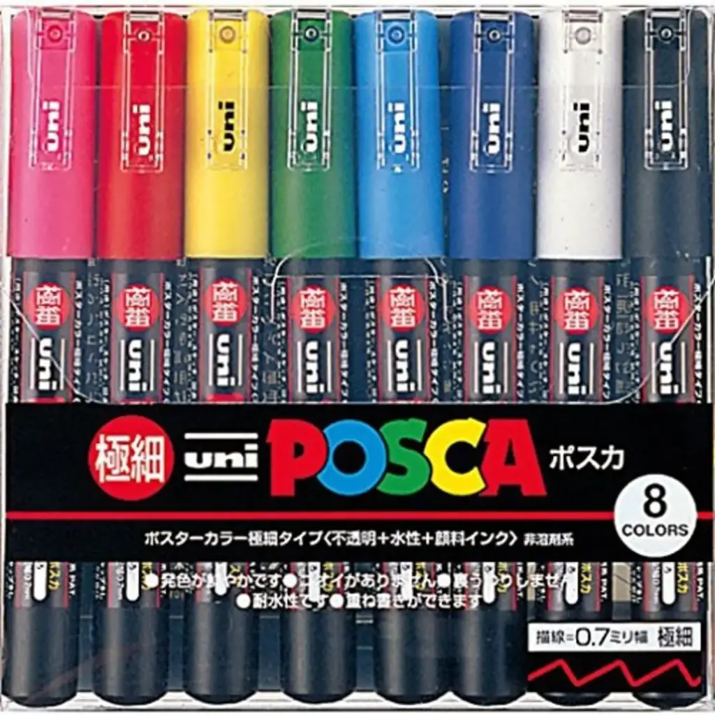 [PC-1M 8C] Mitsubishi Pencil Water-Based Marker Uniposca Extra Fine Point 8 Colors 