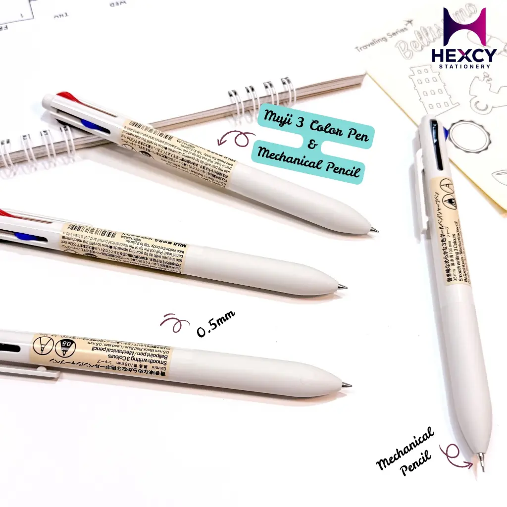 Muji Smooth writing 3-color ballpoint pen and mechanical pencil, 0.5mm