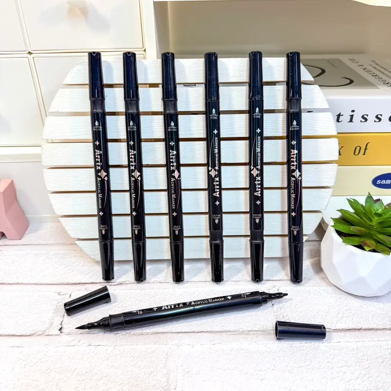 [AACM-0300-8BK] Arrtx Black Acrylic Paint Pens Dual Tip Acrylic Paint Markers