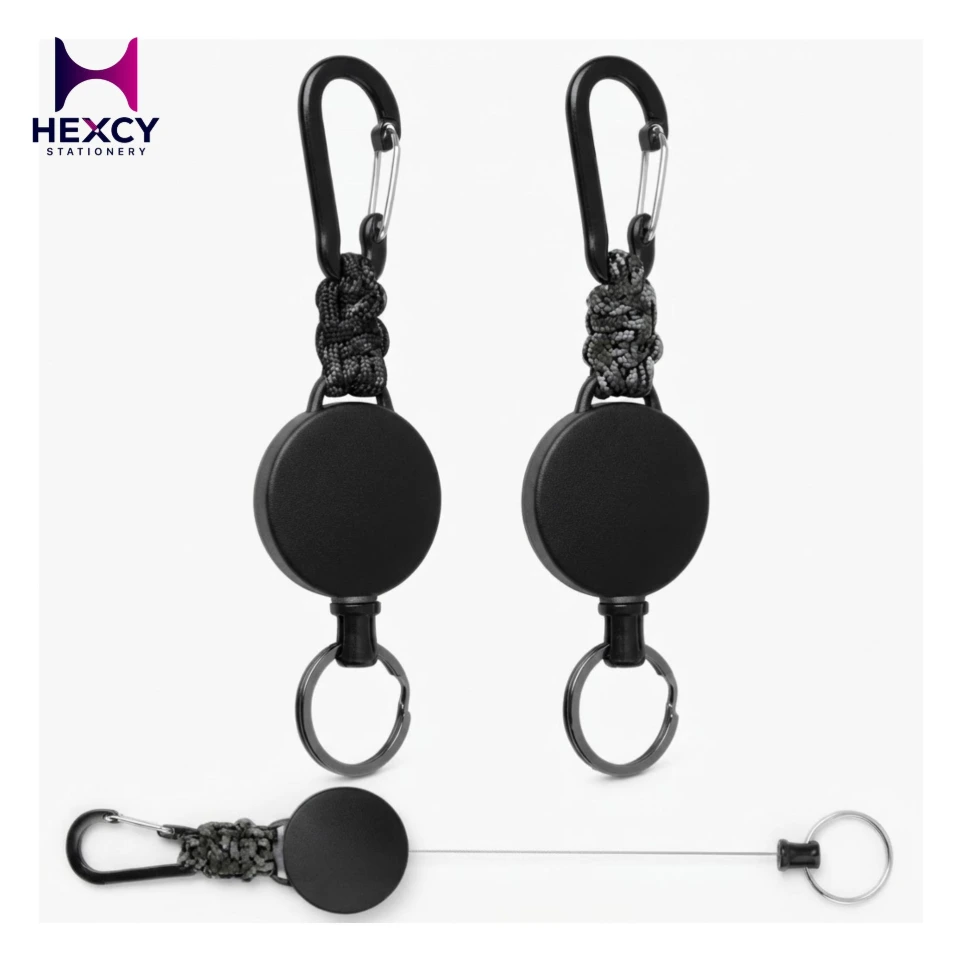 [1124422653] Heavy Duty Tactical Retractable Keychain with Carabiner Clip and Cord