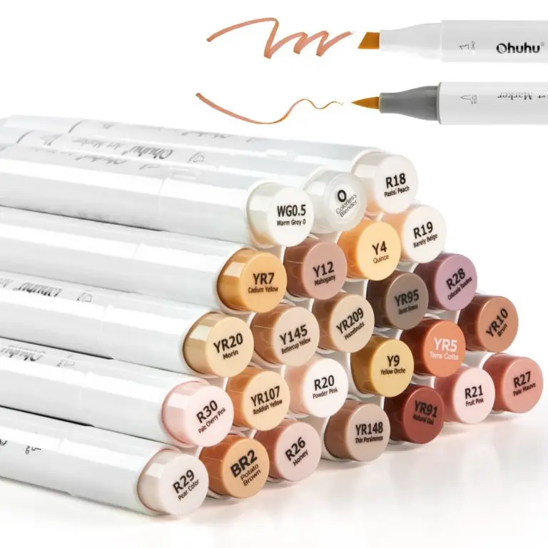 Ohuhu Honolulu B Series Marker Pen, Brush Type, 25 Pens in 24 Colors, Professional Use, Illustration, Brush, Fine Point, Skin Color, Alcohol Marker, Blender Pen Included