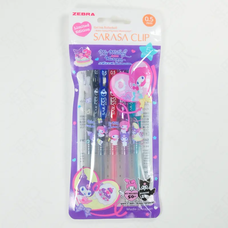 [JJ15-MMKU-5C] Zebra Sarasa Clip 0.5 My Melody/Kuromi 5 colors