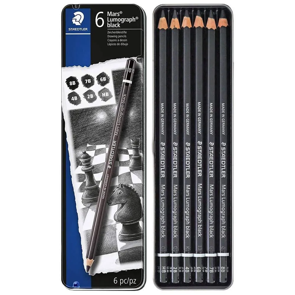 [Art Nr 100B G6] STAEDTLER MARS Lumograph Black Premium Drawing Pencils, Set of 6