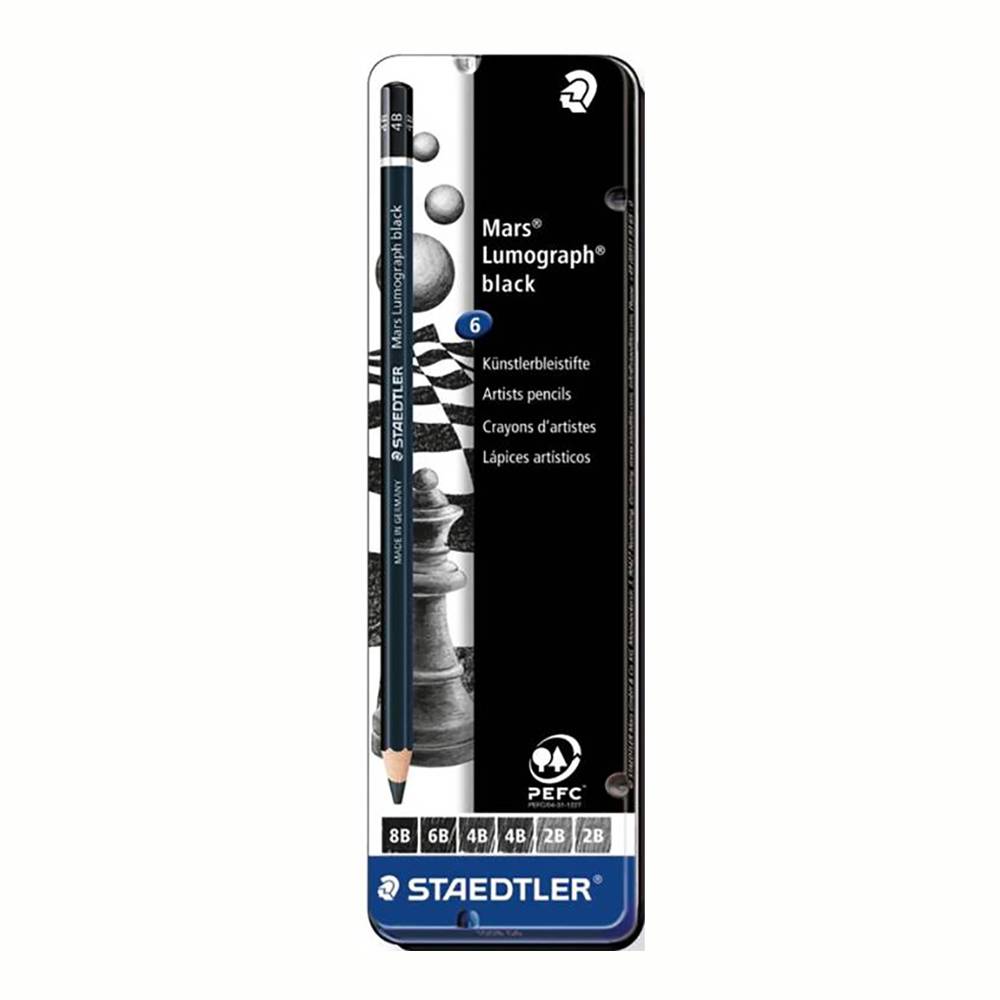 [Art Nr 100B G6] STAEDTLER MARS Lumograph Black Premium Drawing Pencils, Set of 6