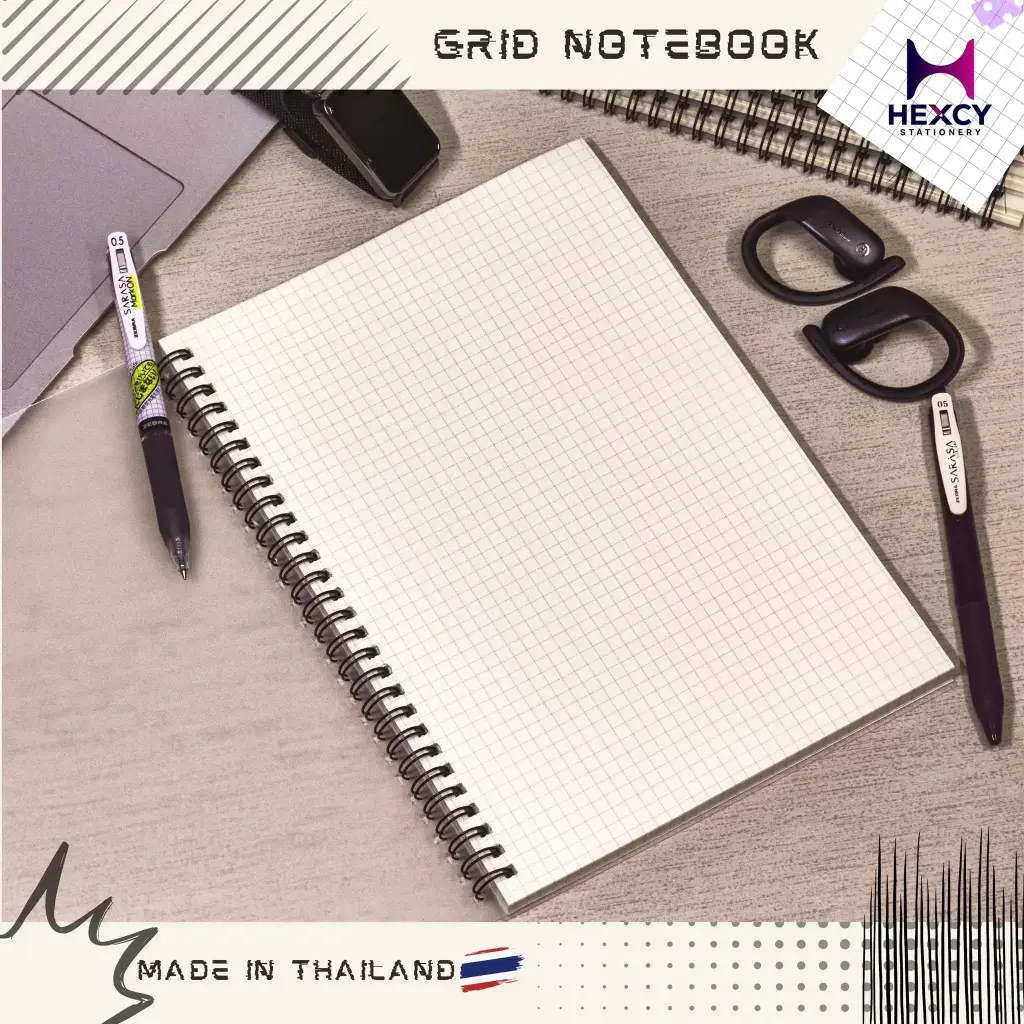 IBoom Wire Bound Book White Plastic Cover B5 Grid , 80 Sheets, 75 GSM