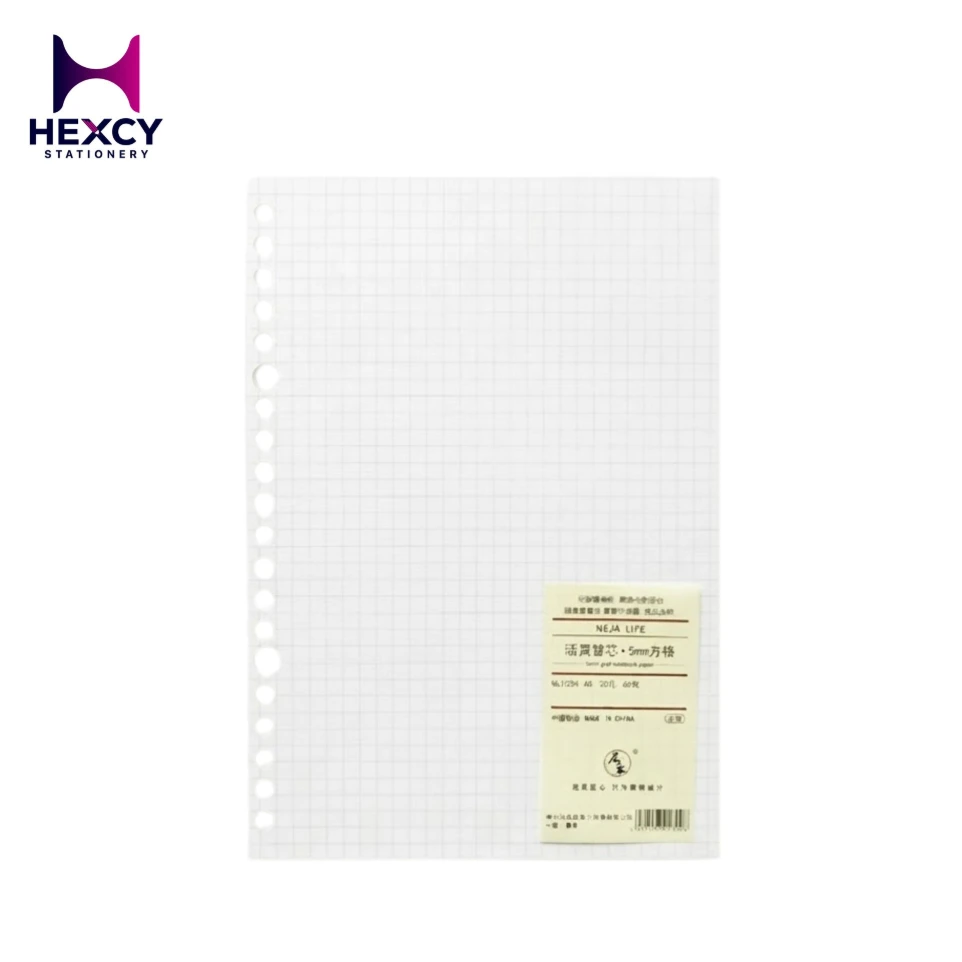 [NJ2230] Neja Life A5 Loose Leaf Paper Grid Notebook Paper 20 Holes 60 Sheets