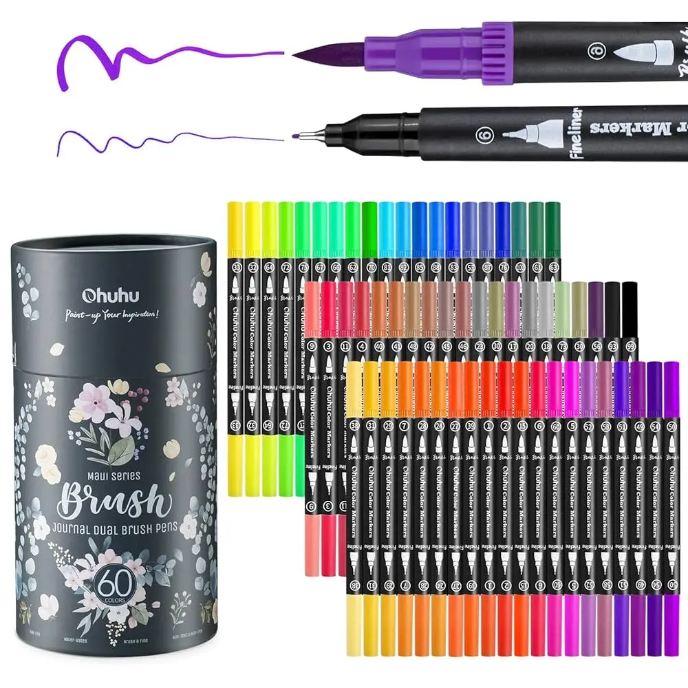 [Y30-80600-38] Ohuhu Art Marker Pen, 60 Colors, Watercolor Pen, (Black Axis)