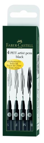 [AG167100] Faber-Castell 4 Pcs Pitt Artist India Ink Pen,S,F,M,Brush Tip,Black
