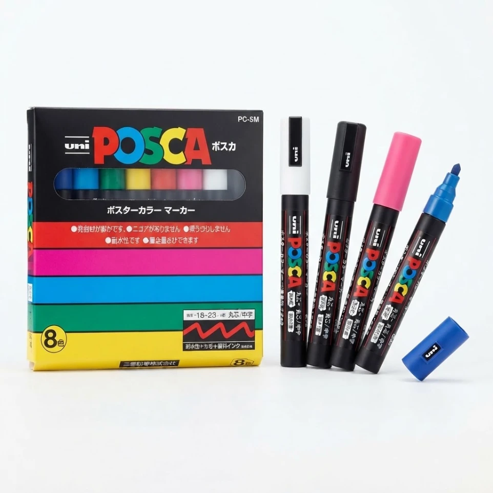 POSCA Water-Based Markers, Medium Point, Round Tip, 8-Color Set