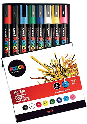 POSCA Water-Based Markers, Medium Point, Round Tip, 8-Color Set