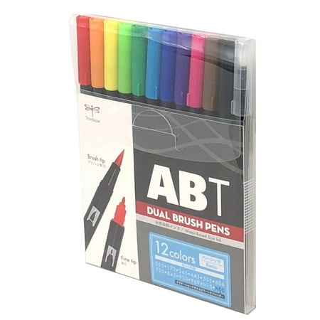 [AB-T12CBA] Tombow Mono ABT Dual Brush Pens Water-Based Dye Ink 12 Colors Basic