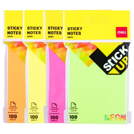 Deli A02402 Neon Sticky Notes 100Sheets , 76mm*101mm, 3in*4in