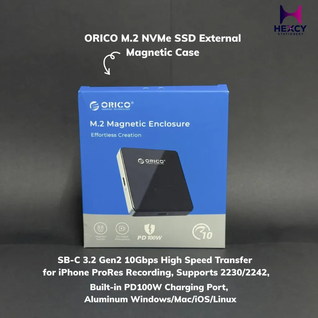 ORICO M.2 NVMe SSD External Magnetic Case USB-C 3.2 Gen2 10Gbps High Speed Transfer for iPhone ProRes Recording, Supports 2230/2242, Built-in PD100W Charging Port, Aluminum Windows/Mac/iOS/Linux