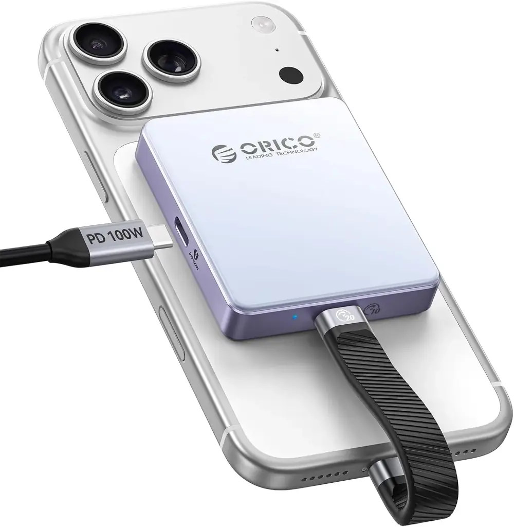 [AP42P-BL-BP] ORICO M.2 NVMe SSD External Magnetic Case USB-C 3.2 Gen2 10Gbps High Speed Transfer for iPhone ProRes Recording, Supports 2230/2242, Built-in PD100W Charging Port, Aluminum Windows/Mac/iOS/Linux