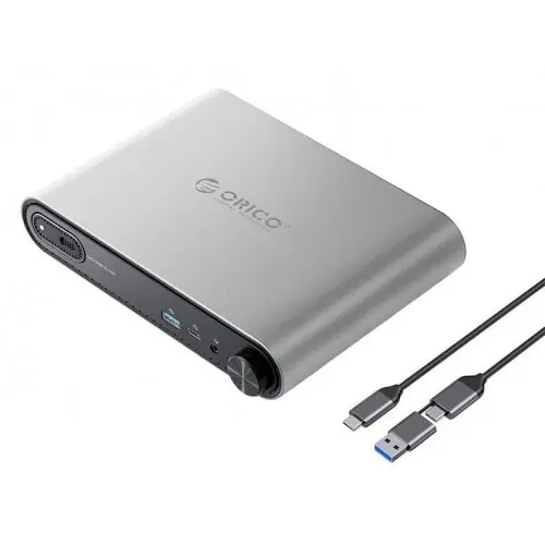 [PTM1-GY-EP] ORICO M.2 SSD Enclosure Docking Station, 10-in-1 USB C Docking Station Supports M.2 NVMe/SATA SSD, USB-A, 10Gbps USB-C, 4K @ 60Hz, HDMI, 100W PD, Ethernet, 3.5mm Audio Jack, 2 USB Ports