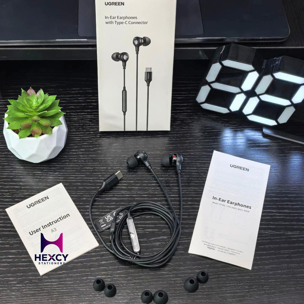 UGREEN Type C & USB-C Earphones, With Microphone, In-Ear Type, Call Support, Volume Control, Remote Control