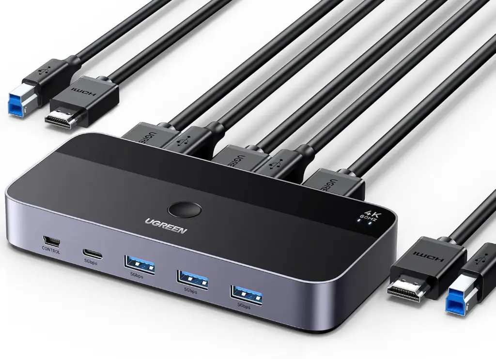 [15707] UGREEN KVM Switch 2-in-1-out KVM Switch 4K@60Hz HDMI KVM Switch No Driver Required USB3.0 & USB C Switcher Keyboard Mouse Monitor Sharing USB Selector AV Selector