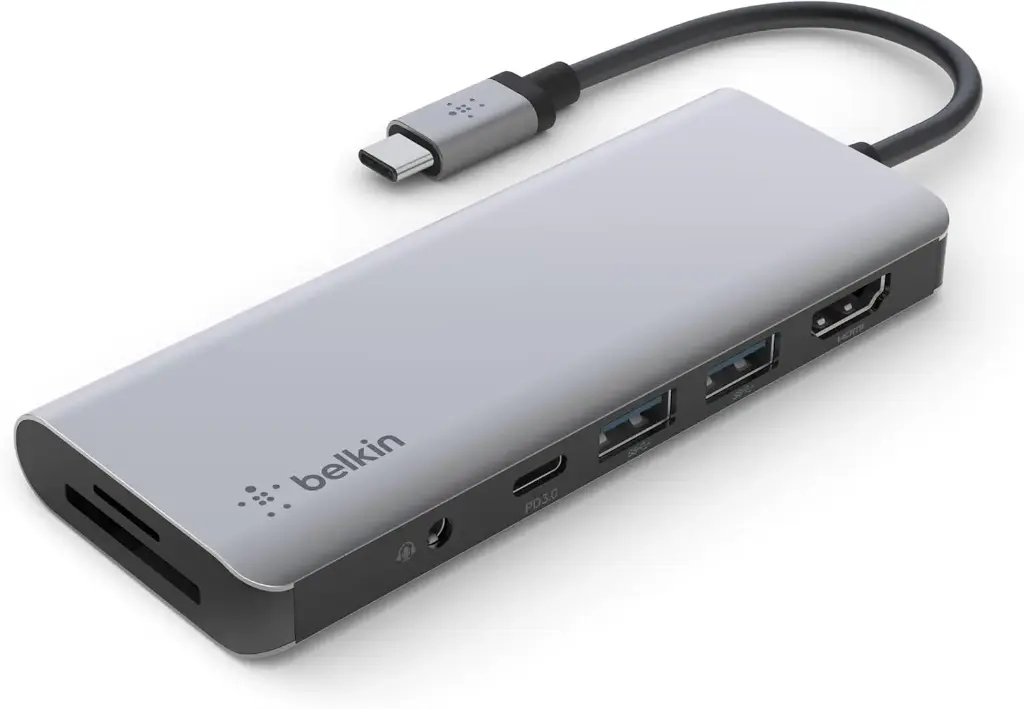 Belkin AVC009btSGY-A Hub Docking Station USB-C 7 in 1 100W PD HDMI SD/Micro SD Card with 3.5mm Audio