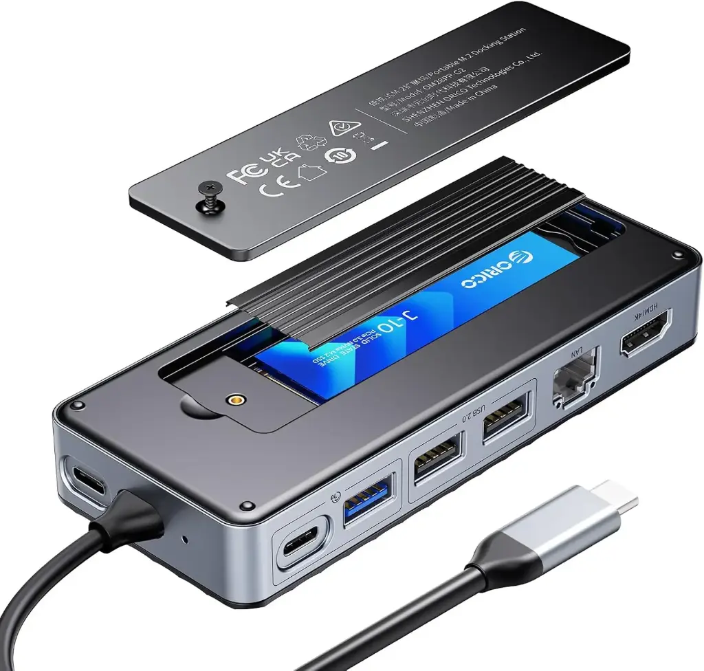 USB C Hub with M.2 SSD External Case, ORICO 8-in-1 USB-C Docking Station