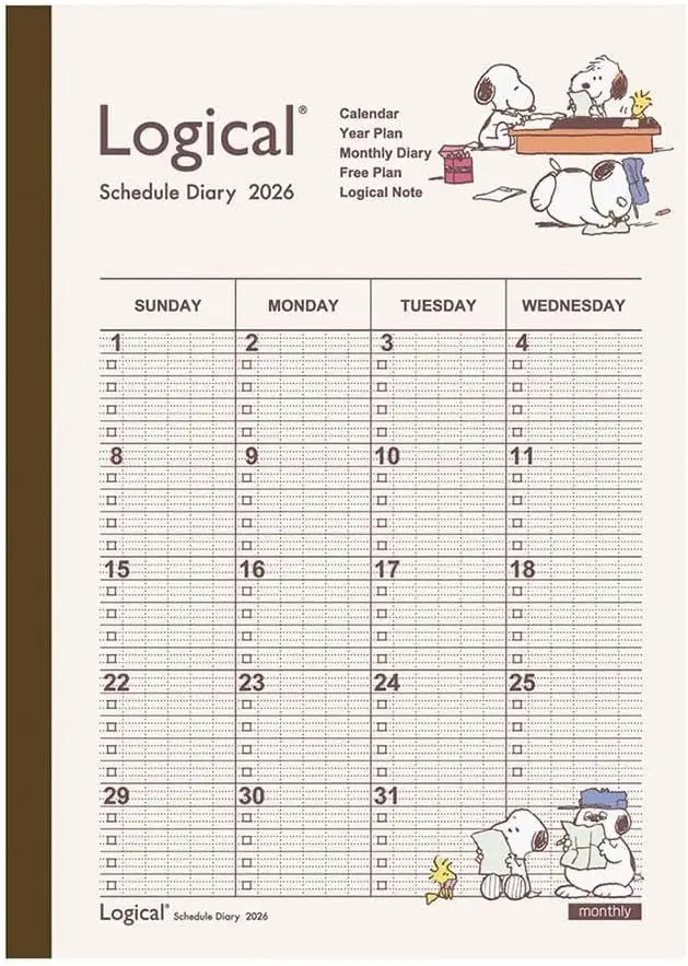 Nakabayashi Logical Diary 2026 Monthly Note Type P/A5 Peanuts 1