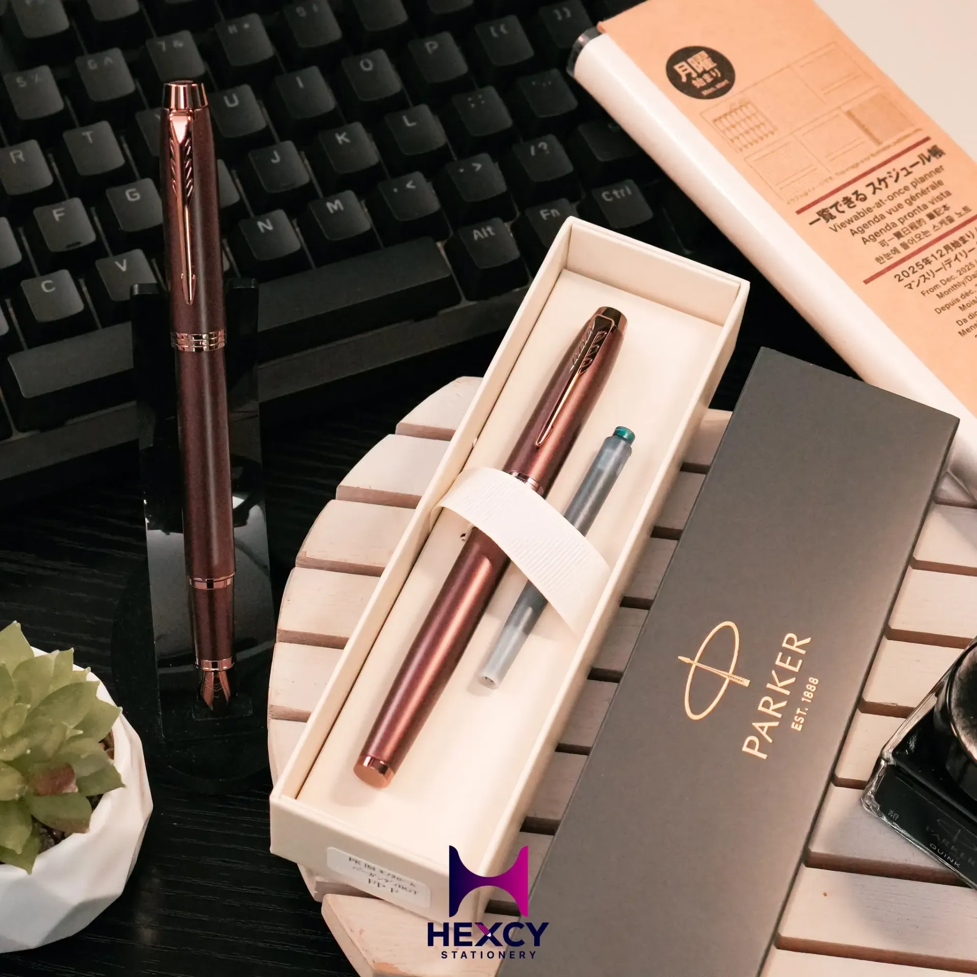 PARKER 2190485 Parker Fountain Pen IM Monochrome Burgundy BGT Fine Point Gift Box Authentic 