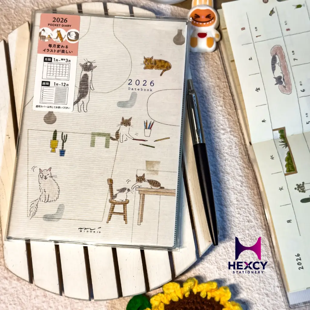 Midori Pocket Diary 2026 B6 Weekly Cat Pattern 22373006 (Begins January 2026)