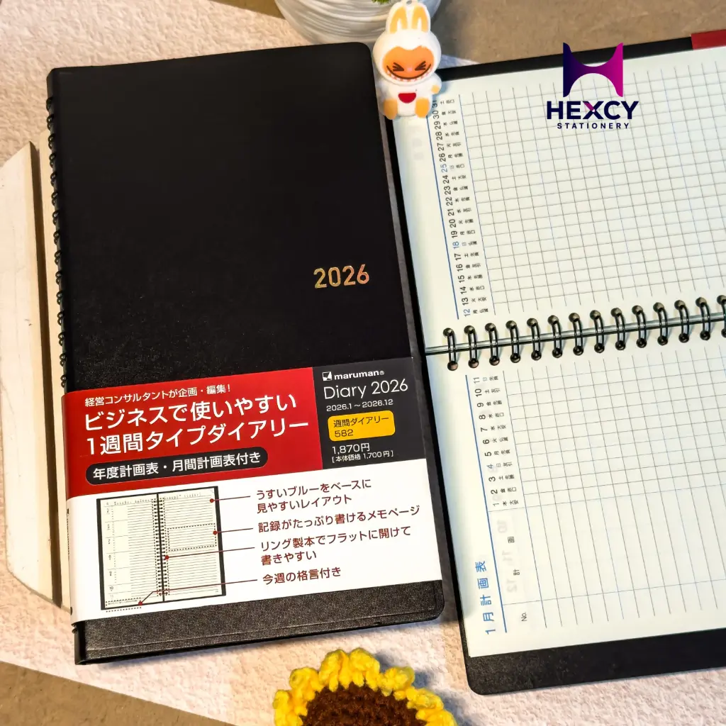 Maruman Notebook, 2026, Weekly Vertical, Medium Form, 2/3, Black, 582-26, Starts from January 2026