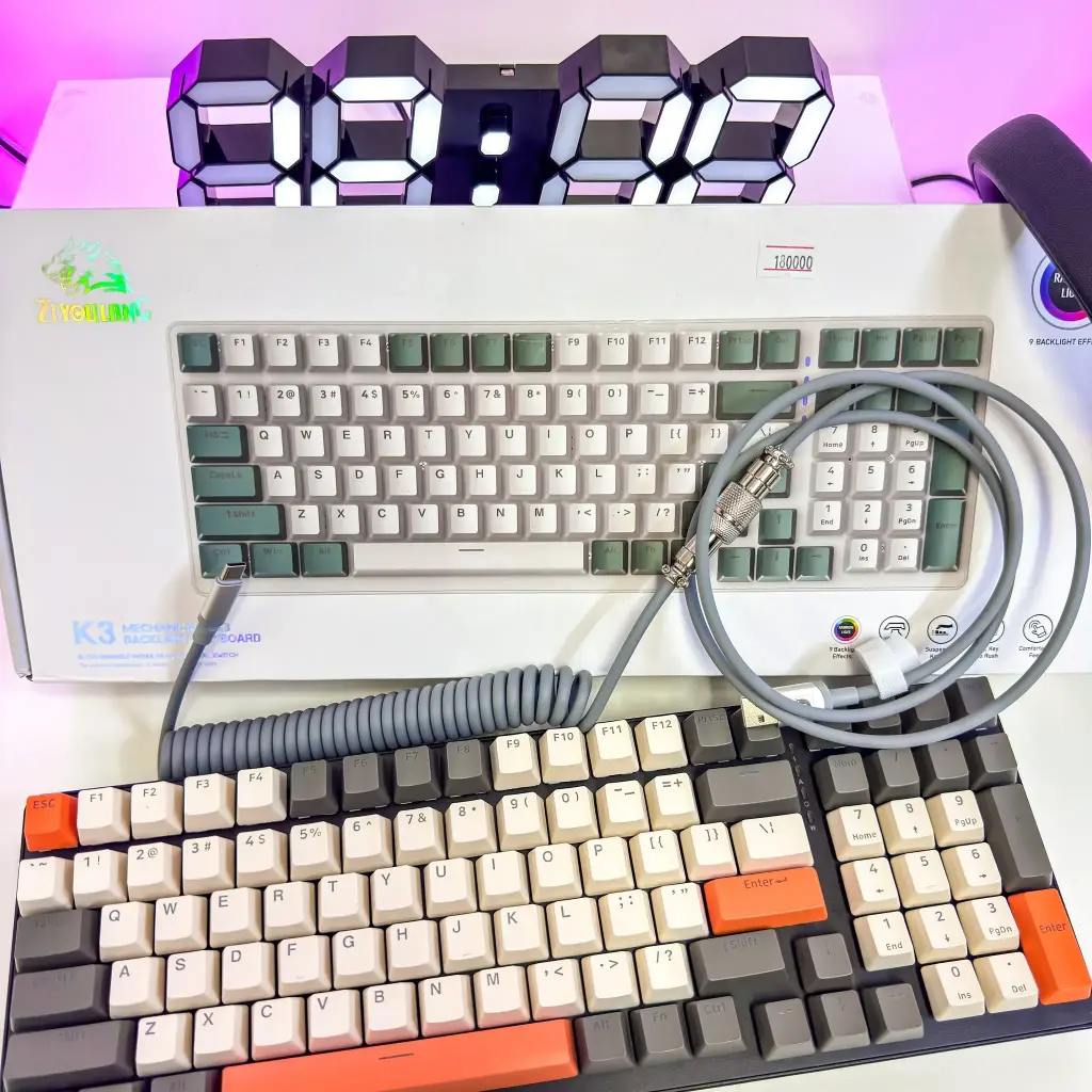 [K3-100 keys] K3 Wired Mechanical Keyboard Gaming Keyboard Compact USB C Coiled Cable Anti Ghosting 10 Rainbow LED Backlights USB Wired Keyboard With Numpad (100 keys)