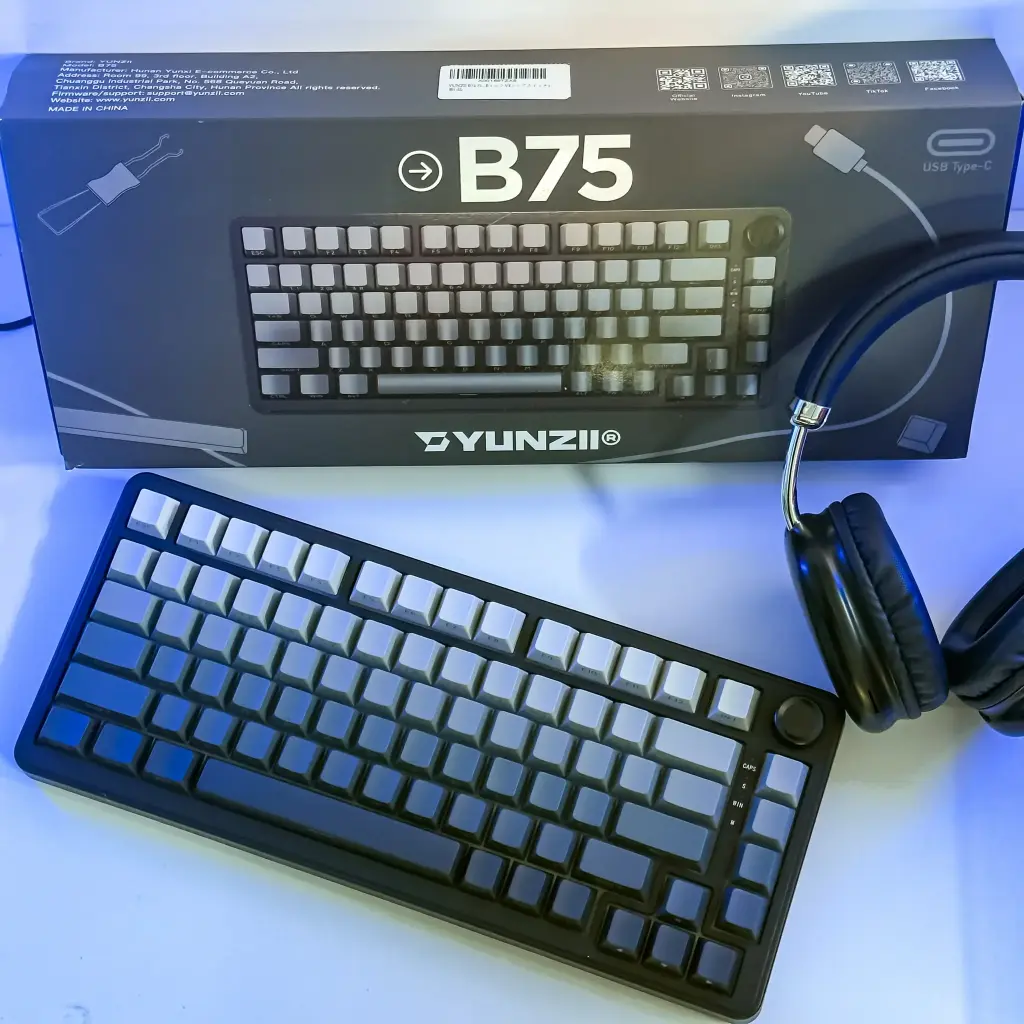 [B75B] YUNZII B75 75% Wired Mechanical Keyboard with Hot Swap Gasket RGB Backlight Heavy Duty English Sequence PBT Key Cap Cherry Profile for Win/Mac (Gradient Black, RGB Milk V2 Linear Switch)