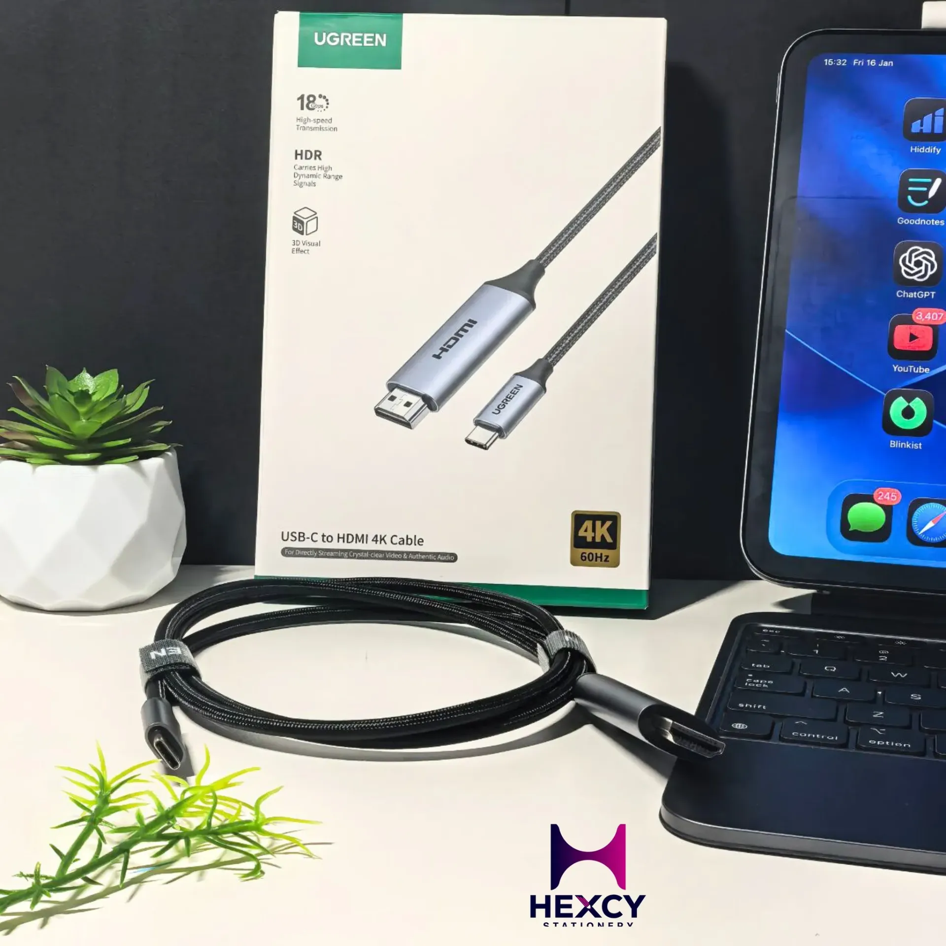 [25155] UGREEN USB Type C to HDMI Cable 4K@60Hz 1m Nylon 