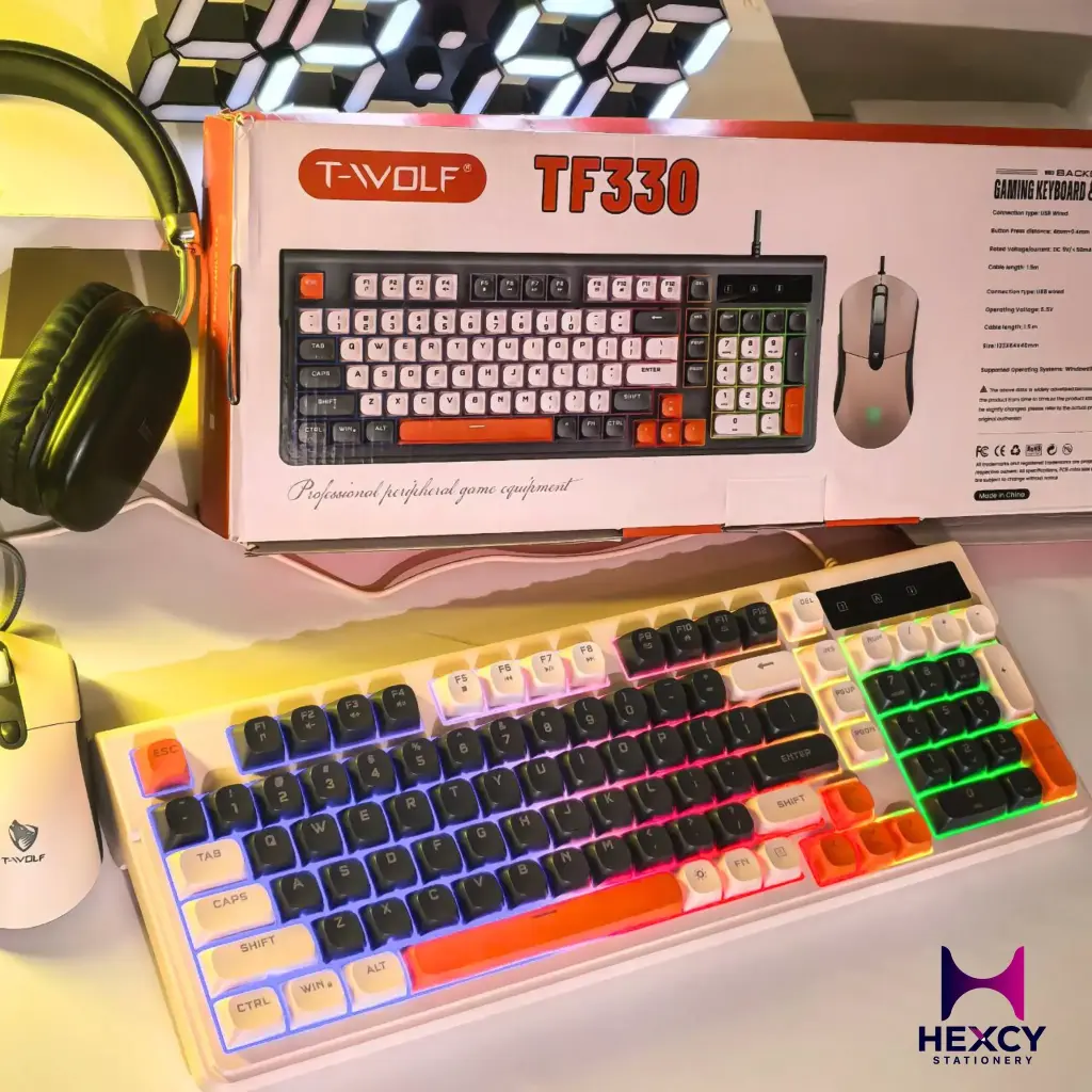 [TF330] Three-Color Mixed RGB Lighting Effect, Le Wolf TF330 Gaming Keyboard and Mouse Combo Set