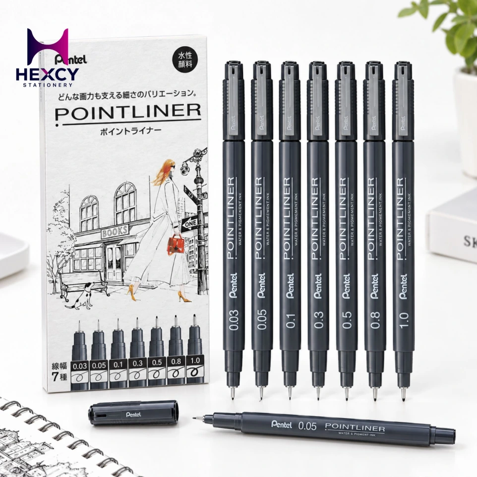 [S20P-7STA] Pentel Water-Based Pigment Marker Point Liner Set of 7, 0.03mm-1.0mm