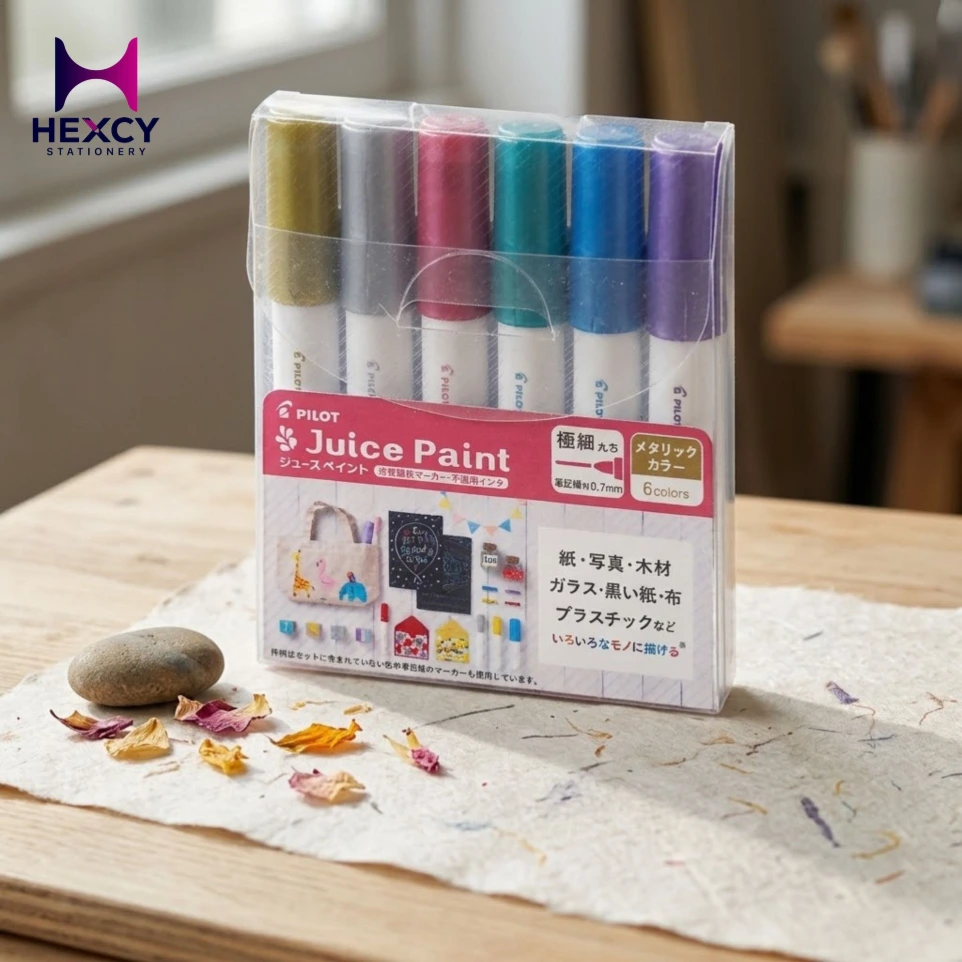 Pilot Juice Paint Metallic Water-Based Markers, 6-Color Set, 0.7mm Extra Fine Round Tip