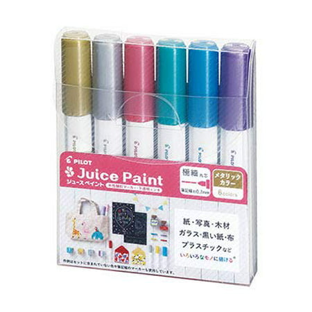 [SJP-120EF-6CM] Pilot Juice Paint Metallic Water-Based Markers, 6-Color Set, 0.7mm Extra Fine Round Tip