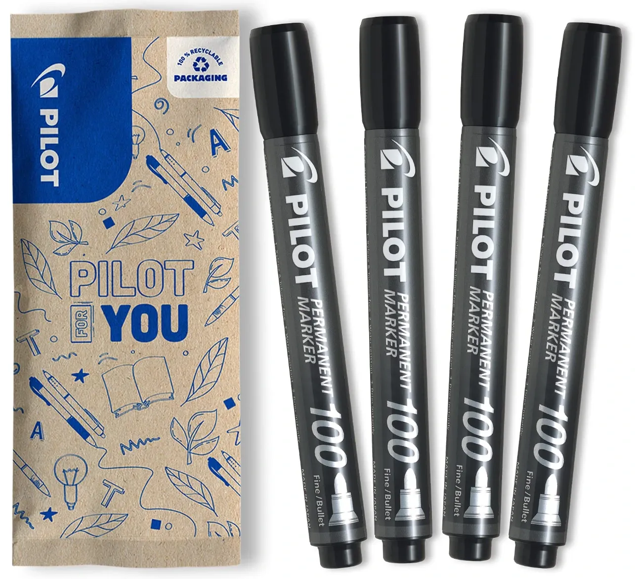 [P-MPM-30F-3B] Pilot Permanent Marker 100, Set of 3, Medium Round Tip, 1.0mm, 