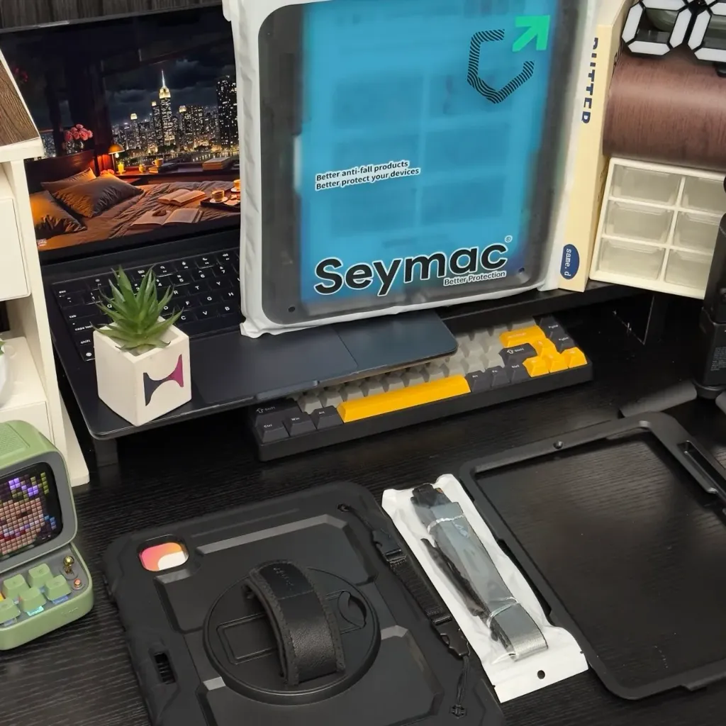 SEYMAC stock 2024  iPad Pro (M4) Shockproof Case with Protective Film Pen Storage 360° Rotating Stand Hand Strap Shoulder Strap Full Protective Cover