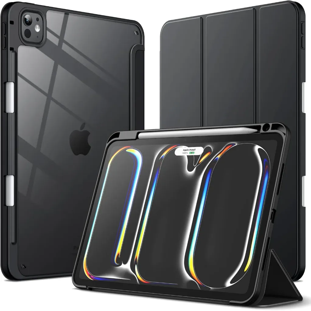 c with Pencil Holder Transparent Back Cover Slim Stand Shock Absorption Tablet Cover Auto Wake/Sleep Function(Black)