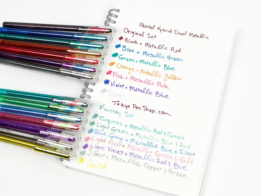Pentel Dual Metallic Ballpoint Pen, 1.0mm, 7-Color Set