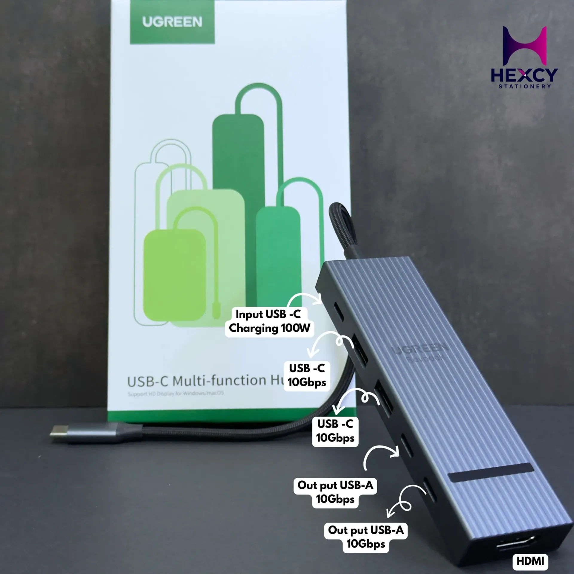 UGREEN Revodok USB-C Hub 6-in-1 100W USB PD Compatible 4K 60Hz 10Gbps High-Speed Data Transfer HDMI Port USB C 3.2 & USB-A 3.2