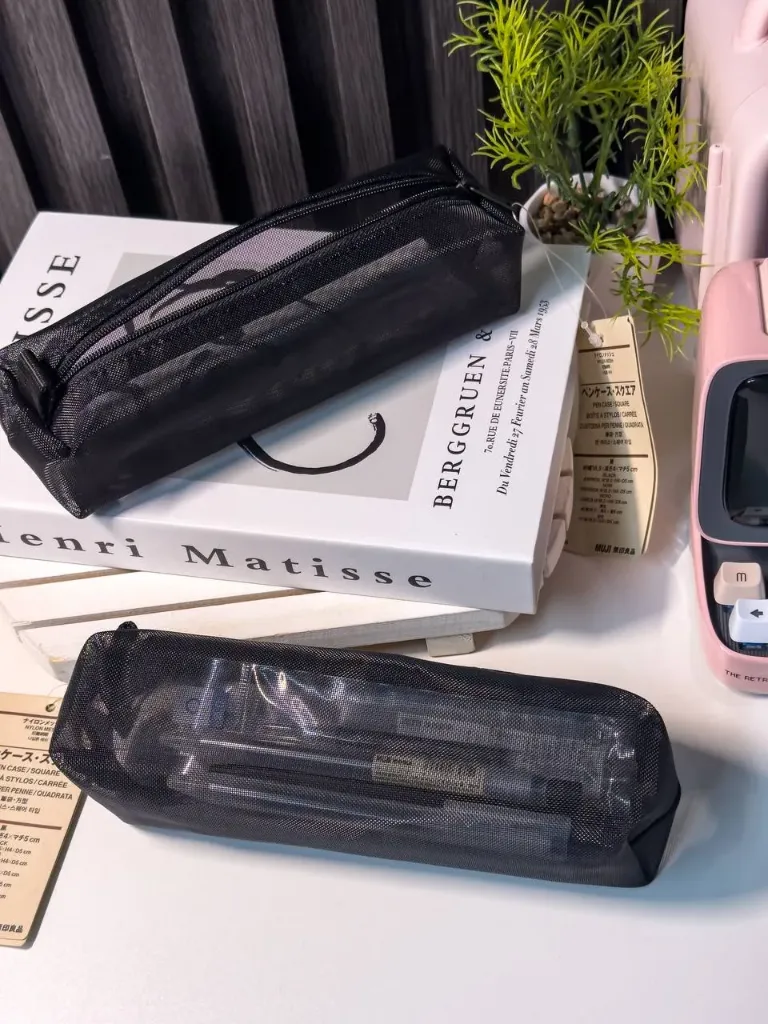 [9A65028] Muji Nylon mesh pencil case, square,Black